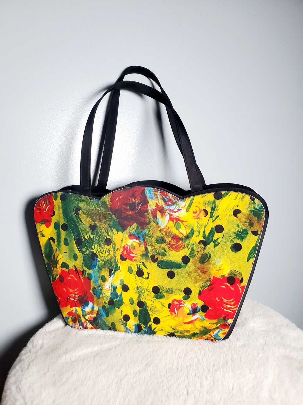 Angela Frascone Wearable Art Floral Polka Dot Tote Bag Colorful Statement Purse - Picture 3 of 12